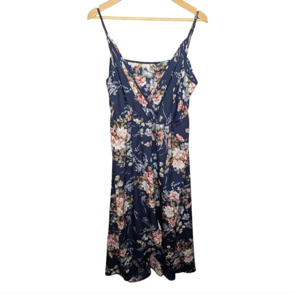 Shein Curve Blue Floral Print Flowy Frill Wrap Cross Front Cami Dress 2XL - Picture 2 of 10